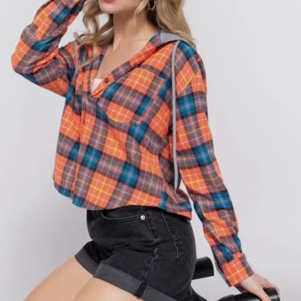 Plaid Orange and Blue Women's Top